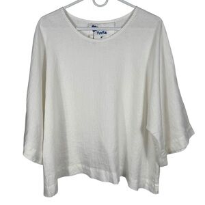 Yuvita 100% Linen Relaxed Fit White Top, Size M